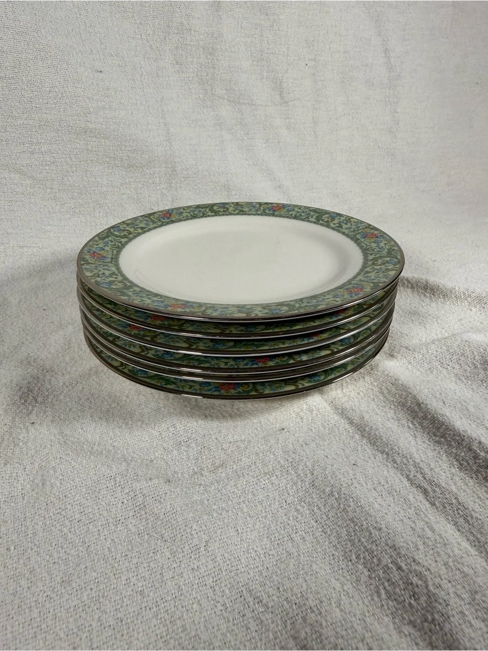 Vintage Noritake Ivory China Isolde Set of 6 Green Floral 6 1/2” Bread Plates